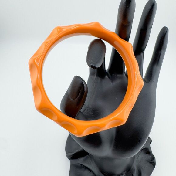 Vintage Orange Textured Bangle Bracelet Retro Mid Century Modern Plastic Retro - Picture 2 of 7